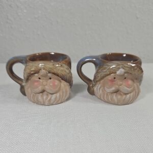 NWT Set of 2 Bohemian Brown Cream & Blue Santa Claus Ceramic Tea Light Holders